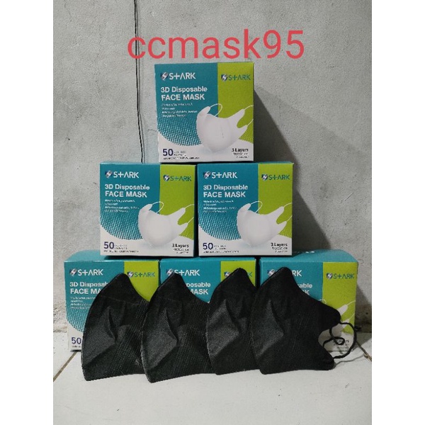 masker duckbill stark hitam/putih 1 box isi 50pcs(terjangkau)