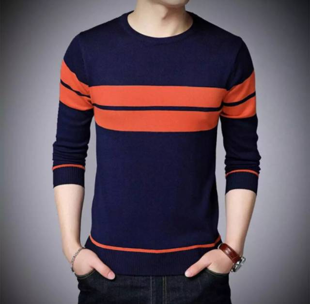 LULUSTORE.CO.ID - SWEATER RAJUT PRIA STRIP 2 ROND PREMIUM 12 GT-1