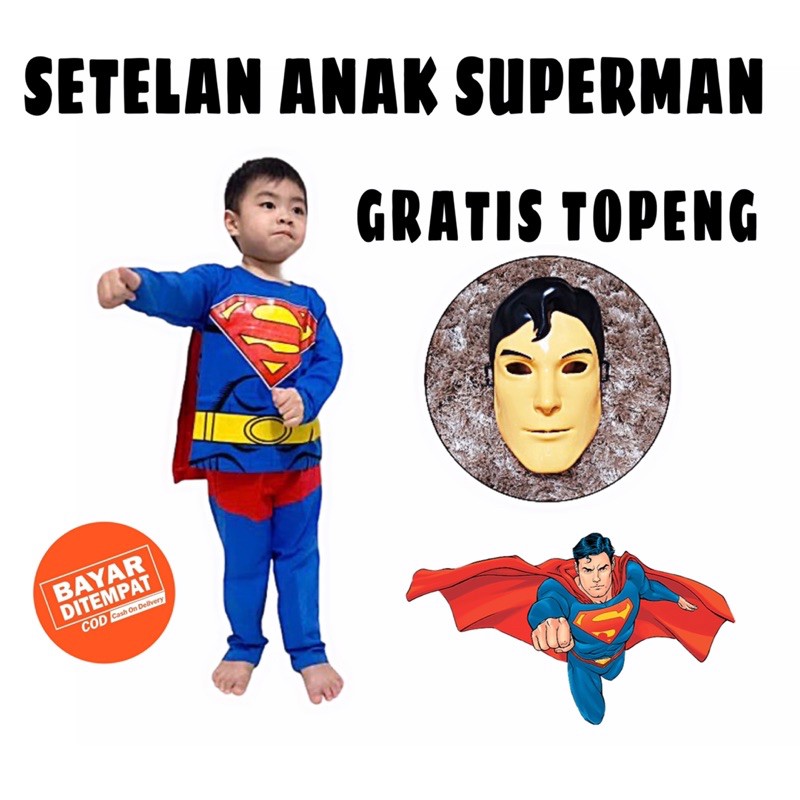 Setelan Anak Laki Laki Superhero Superman / Baju Anak Laki Laki Superhero Superman / Kostum Superman