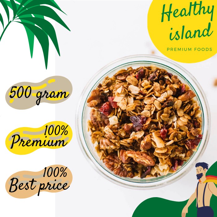 

Granola Mix untuk Diet - 500 Gram -Rolled Oat, Cashew, Pumpkin Seed, Raisin, Pumpkin seed, Flax seed