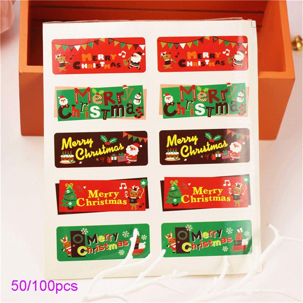 Solighter 50/100pcs Kraft Stiker DIY Hiasan Kue Biskuit Festival Dekorasi Sealing Craft Badge Merry Christmas