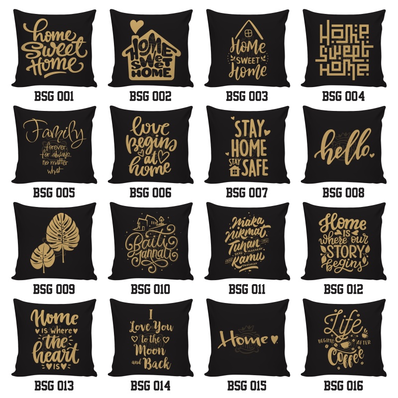 Sarung Bantal Sofa 40x40 cm - Home Sweet Home Quotes ( Black &amp; Gold ) Special Edition !!