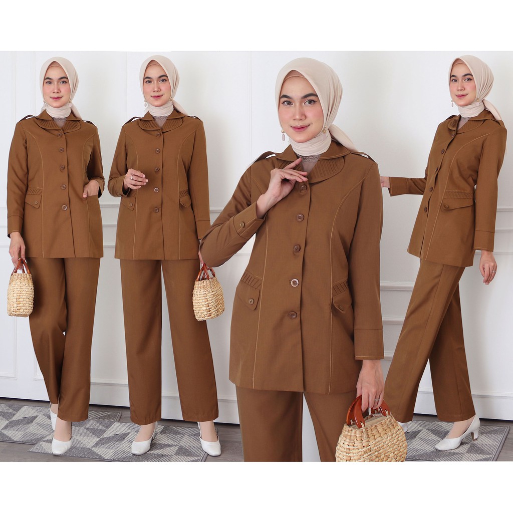 BLAZER WANITA B&amp;V / Seragam PNS / Baju PDH PNS Wanita / Baju Dinas Pemda Wanita / Baju Khaki PNS Wanita / Seragam ASN Wanita / Baju Guru Wanita - 7010 Pemda Aceh / Coklat Tua Gelap GL