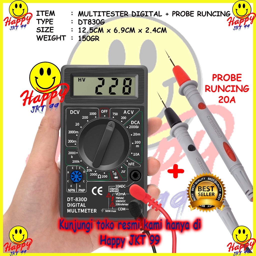 [ HAPPY JKT 99 ] MULTITESTER MULTIMETER AVOMETER TESTER DT830G DT-830G ORIGINAL