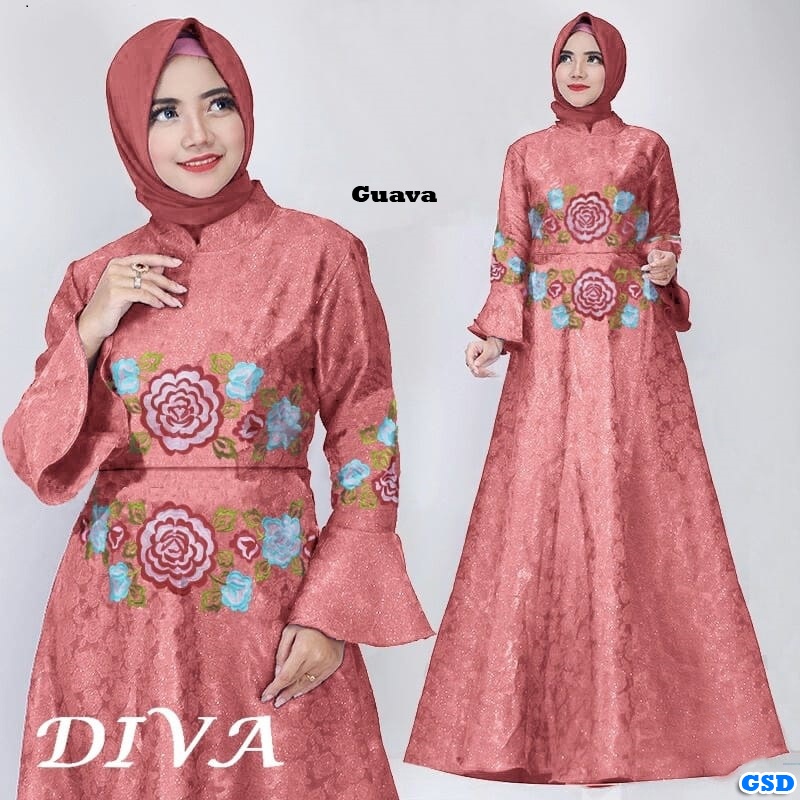 Maxi Diva/ Gamis Bordir/Maxi Hijab/ Maxi Murah Berkualitas Motif Bunga