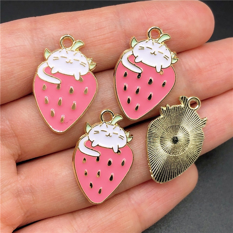 4pcs Liontin Enamel Bentuk Buah Strawberry Bunga Matahari Bahan Alloy Charms