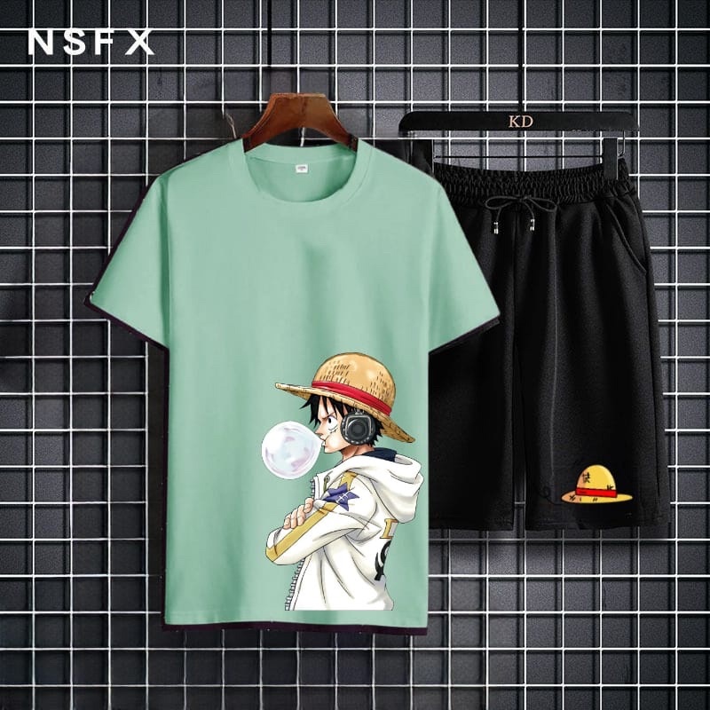 STELAN KAOS PRIA MOTIF LUFFY PERMEN ONEPIECE ATASAN SETELAN COWOK DAN CELPEN