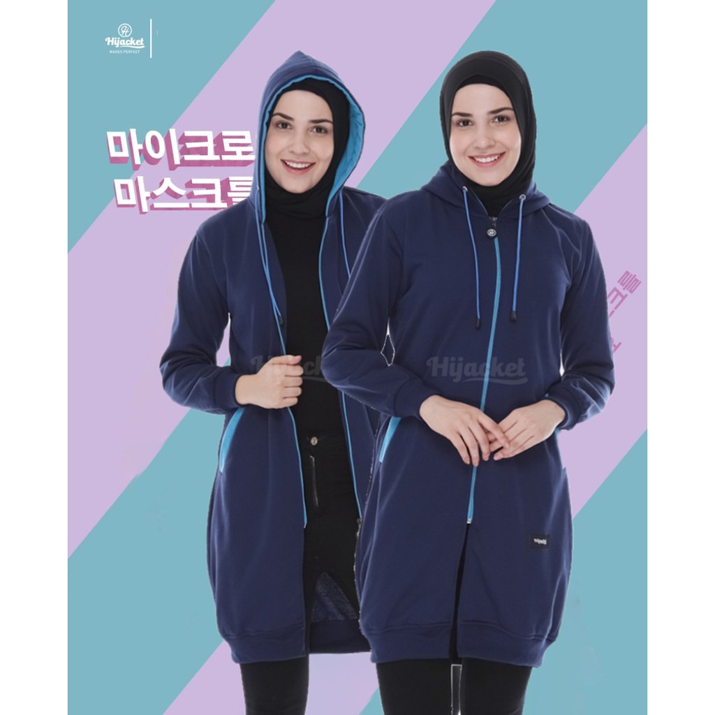 Jaket Tebal Wanita Hijab Hijacket Basic Blue Hijaket Hoodie Original Model Polos Panjang