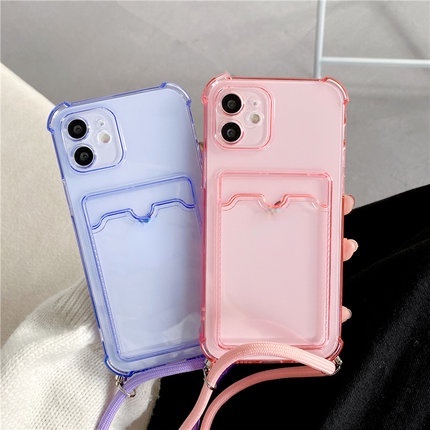 Case Holder Kartu Bening Shockproof Dengan Tali Untuk iPhone 14 Pro Max 13 Pro Max 11 12 Pro Max XS Max X XR 8 7 Plus SE