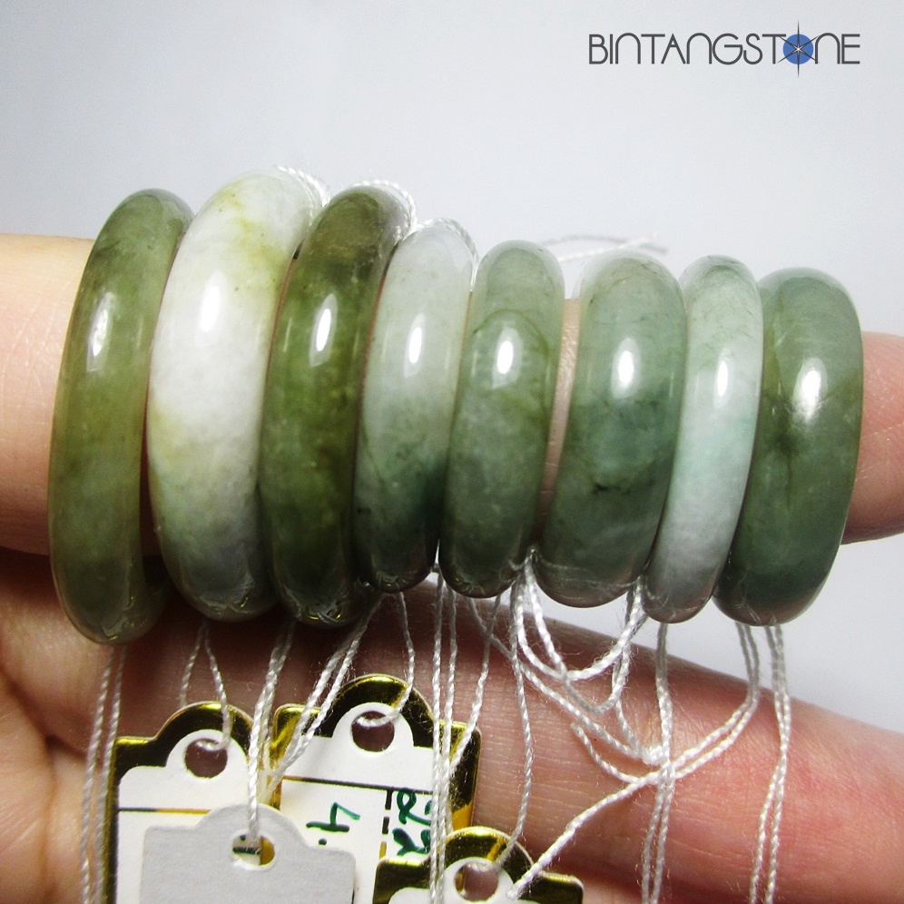 Cincin Giok Burma Asli Type A Jade Jadeite Ori Yellow Green Lavender White Fei Cui Ring Giok Cina Or