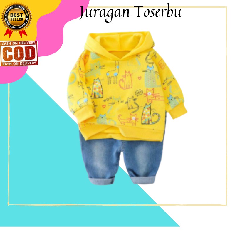 Baju Setelan Hoodie Anak Laki Laki Ala Korea Baju setelan Terlaris Baju Sweater Anak Cowok HELOKIDS