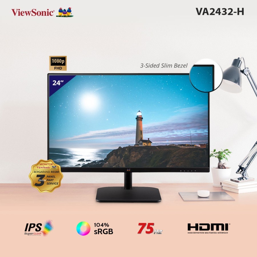 Monitor LED Viewsonic VA2432-H 24&quot; IPS 75Hz Full HD VGA HDMI Frameless