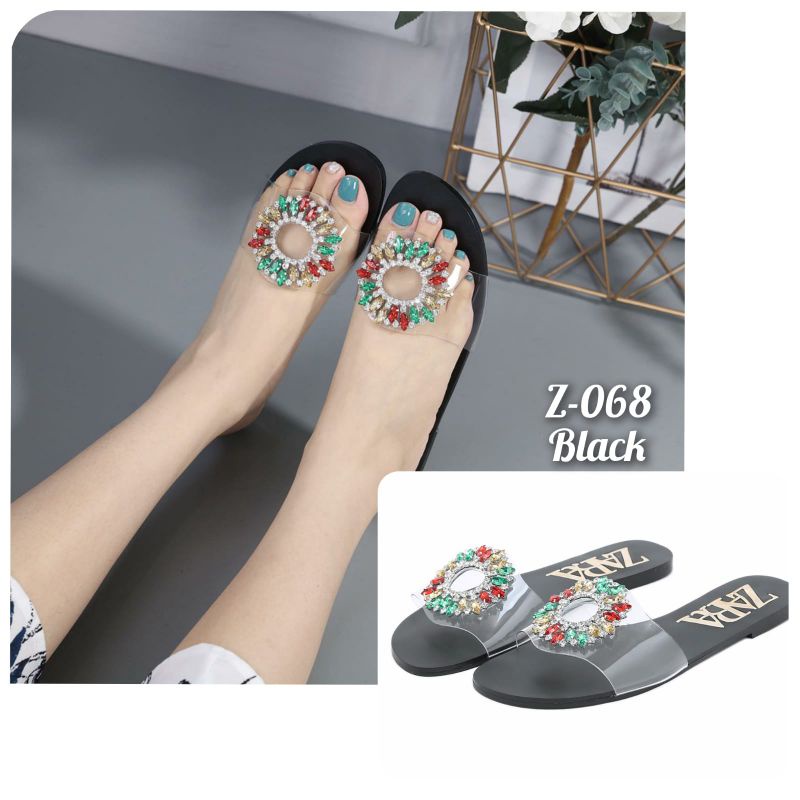 SANDAL WANITA SLOP FLAT FULL MUTIARA ZR .Kode: Z-068