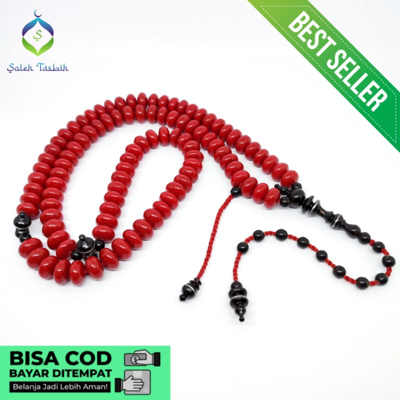 Tasbih Batu Coral Marjan Pipih Super, Size 7mm x 12mm, Isi 99 Butir_COD