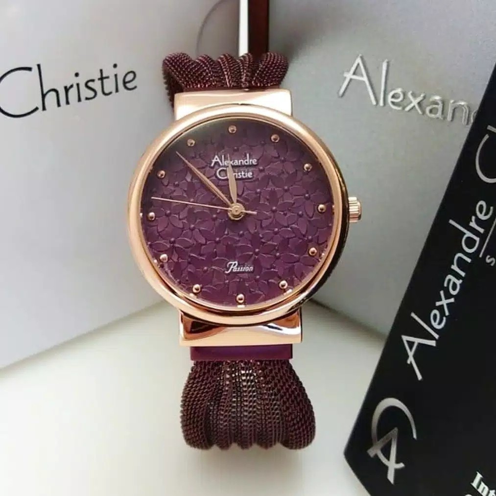 Jam Alexandrechristie AC 2779 wanita original steanless steel ungu rose gold