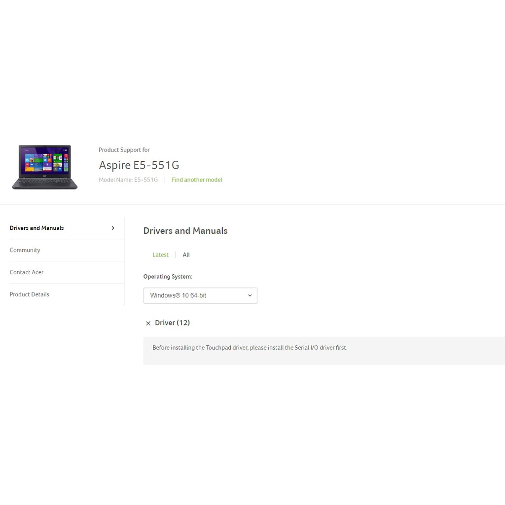 Driver Laptop Acer Aspire E5 - 551G wind 10 x64 64 bit