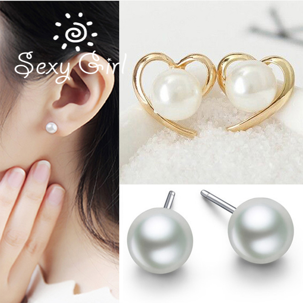 Fashion Korean Pearl Earrings Ears Simple Temperament Heart Shape Earring Ear Stud