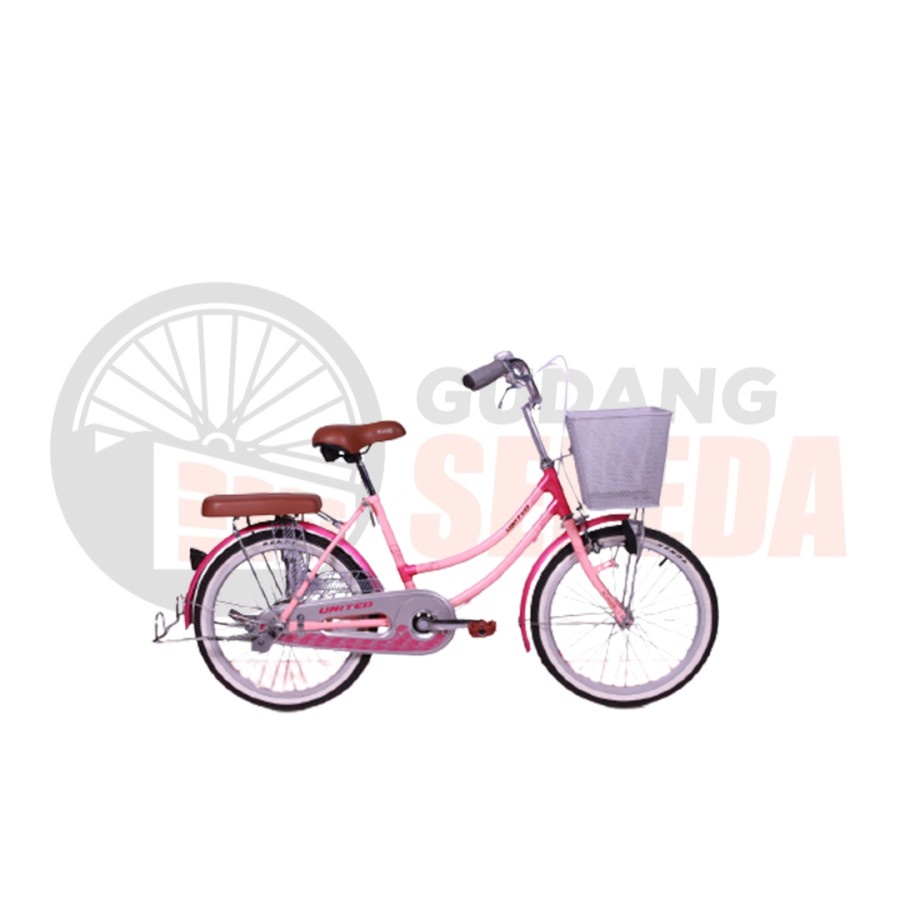 Sepeda Anak Perempuan United 20 Class X 20 Inch Keranjang dan Boncengan Garansi Termurah-Salem Pink
