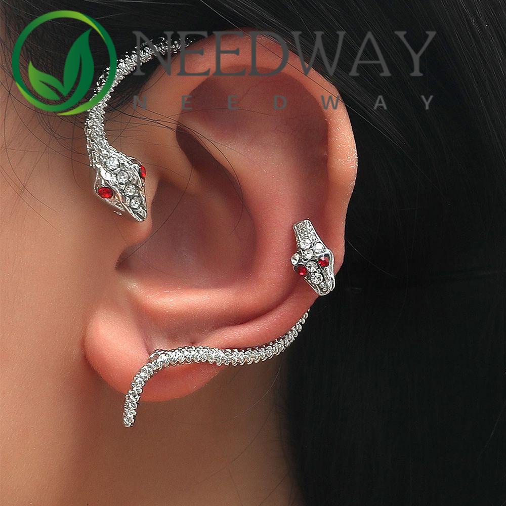 Anting Stud Desain Ular Asimetris Bahan Alloy Warna-Warni Gaya Korea Untuk Wanita