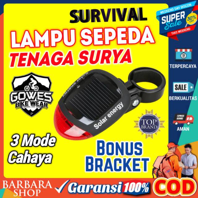 Lampu Belakang Sepeda Lampu Sepeda Sepedah Gunung LED Tenaga Solar Energy Recharge Tail Light