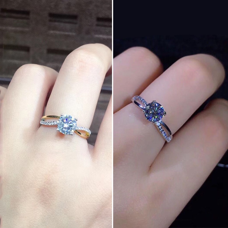 Cincin Zircon Berlian Imitasi Bahan S925 Silver Gold-plated Gaya Korea Untuk Wanita