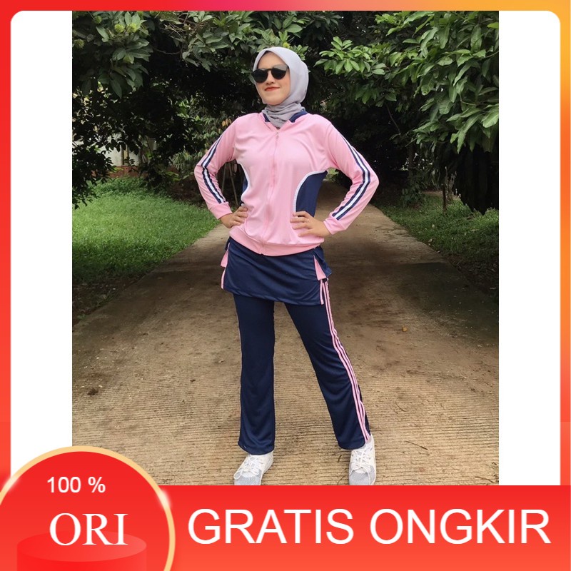 Setelan Stelan baju senam olahraga aerobik fitness gym Wanita set senam panjangsenam slim baby pink 