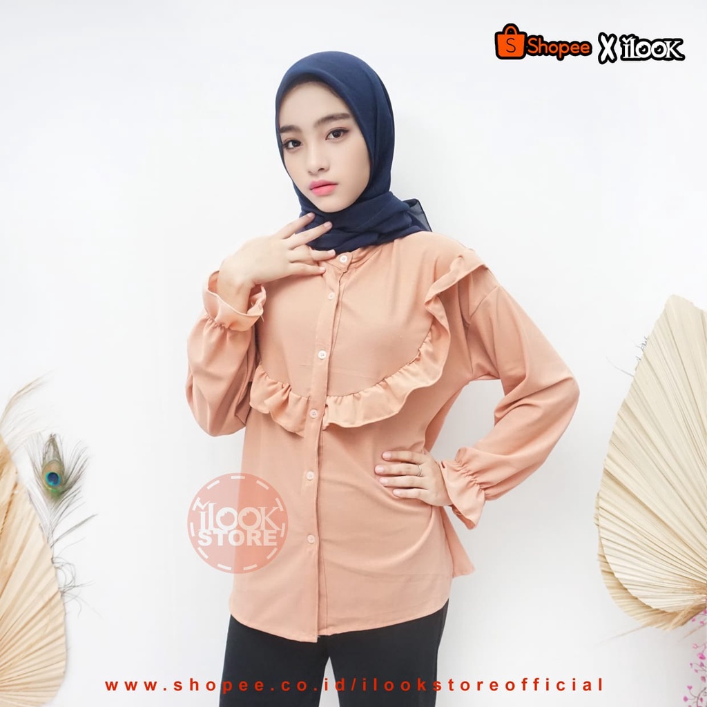 ilook | Blouse Frida  | Blouse Crinkle Ruffle | Atasan Blouse Wanita | Bahan Creepe-5