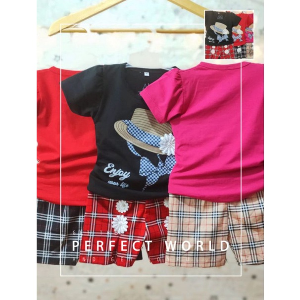 Setelan anak Perempuan &quot;Topi Bunga&quot; Size 1-5th bahan Ducati Katun Spandek Premium