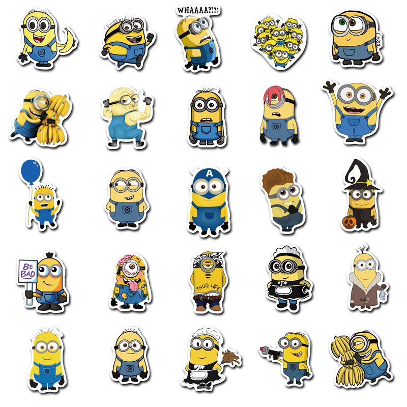 50 Pcs Stiker Desain Kartun Anime Despicable Me Warna Kuning Untuk Dekorasi