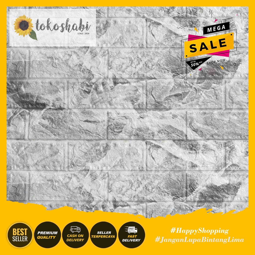Wallfoam Sticker 3D Modern Foam Wallpaper Dinding Karakter Motif Batu Alam-Bata Abu Marmer