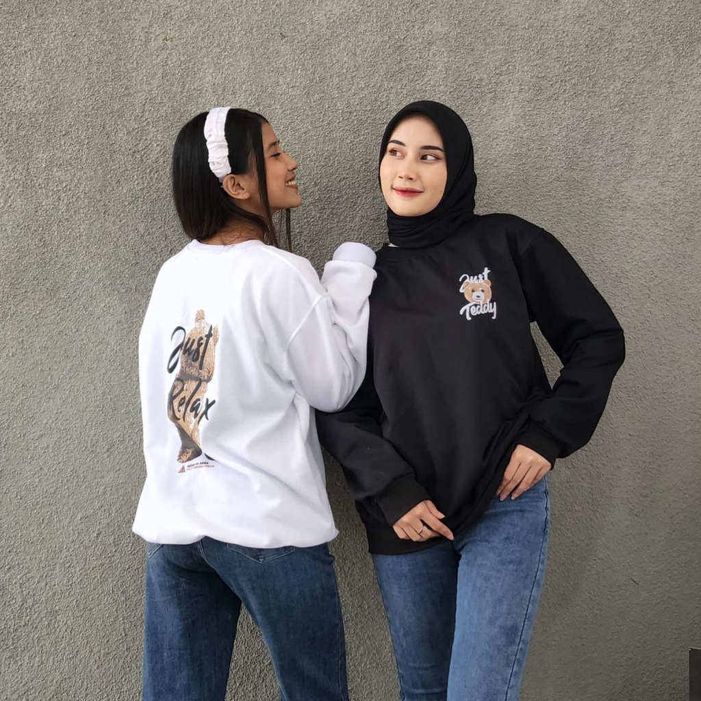 SWEATER CREWNECK JUST RELAX TEDDY / SWEATER CREWNECK TERBARU / CREWNECK UNISEX / CREWNECK KOREAN STYLE / OOTD HIJAB / OOTD KEKINIAN / OOTD KOREAN STYLE / CREWNECK BAHAN FLEECE TERBAIK / CREWNECK MURAH / SWEATER OVERSIZE MURAH / CREWNECK HOODIE TERBARU