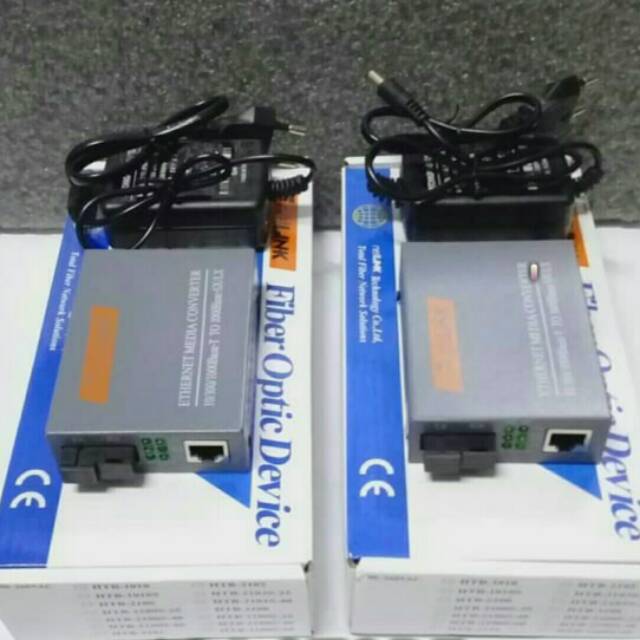 1 SET MEDIA CONVERTER FIBER OPTIC 1000Mbps HTB-3100A WITH HTB-3100B