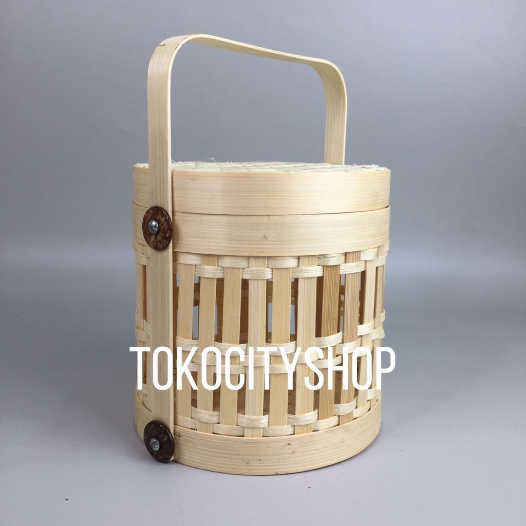 Rantang Anyaman Bambu Motif Pagar / Muat Untuk 2 Toples / 28 cm
