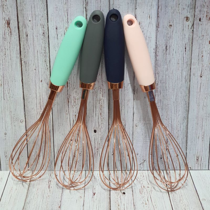 Rose gold Whisk silicone handle / stainless whisk dengan gagang silicone