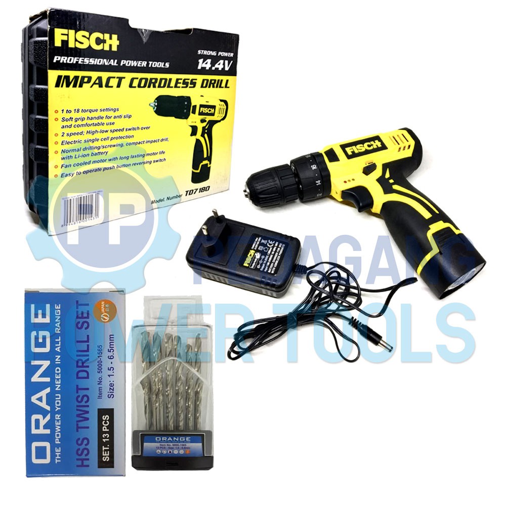 BUNDLING FISCH TD7180 BOR IMPACT CORDLESS & ORANGE MATA BOR BESI SET 13 PCS