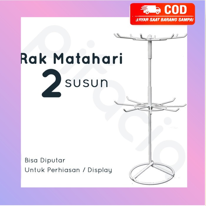 Rak Matahari Display Putar Toko 2 Susun Gantungan Aksesoris Perhiasan