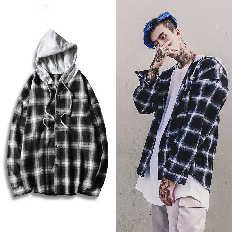 Jaket Hoodie Lengan Panjang Motif Kotak Kotak untuk Pria Jaket Hoodie Lengan Panjang Motif Kotak Kotak untuk Pria