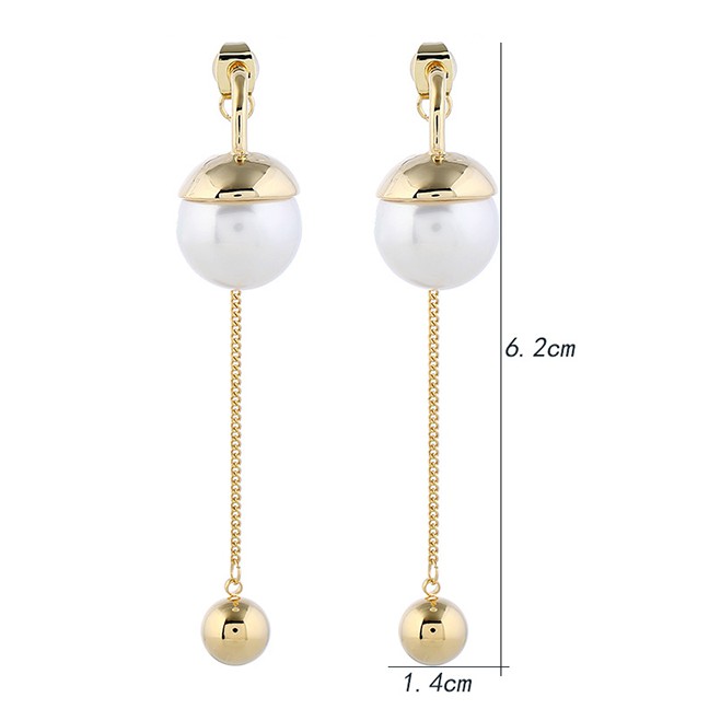 LRC Anting Tusuk Fashion Gold Geometric Pearl Earrings F49320