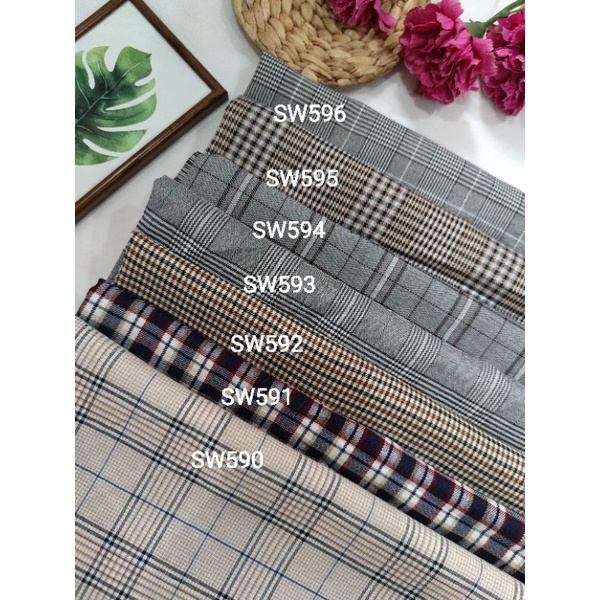 2-50 baru motif kain semiwoll motif baru tartan bahan kotak tr strech yarndyed harga per 0.5meter semiwoll happychild