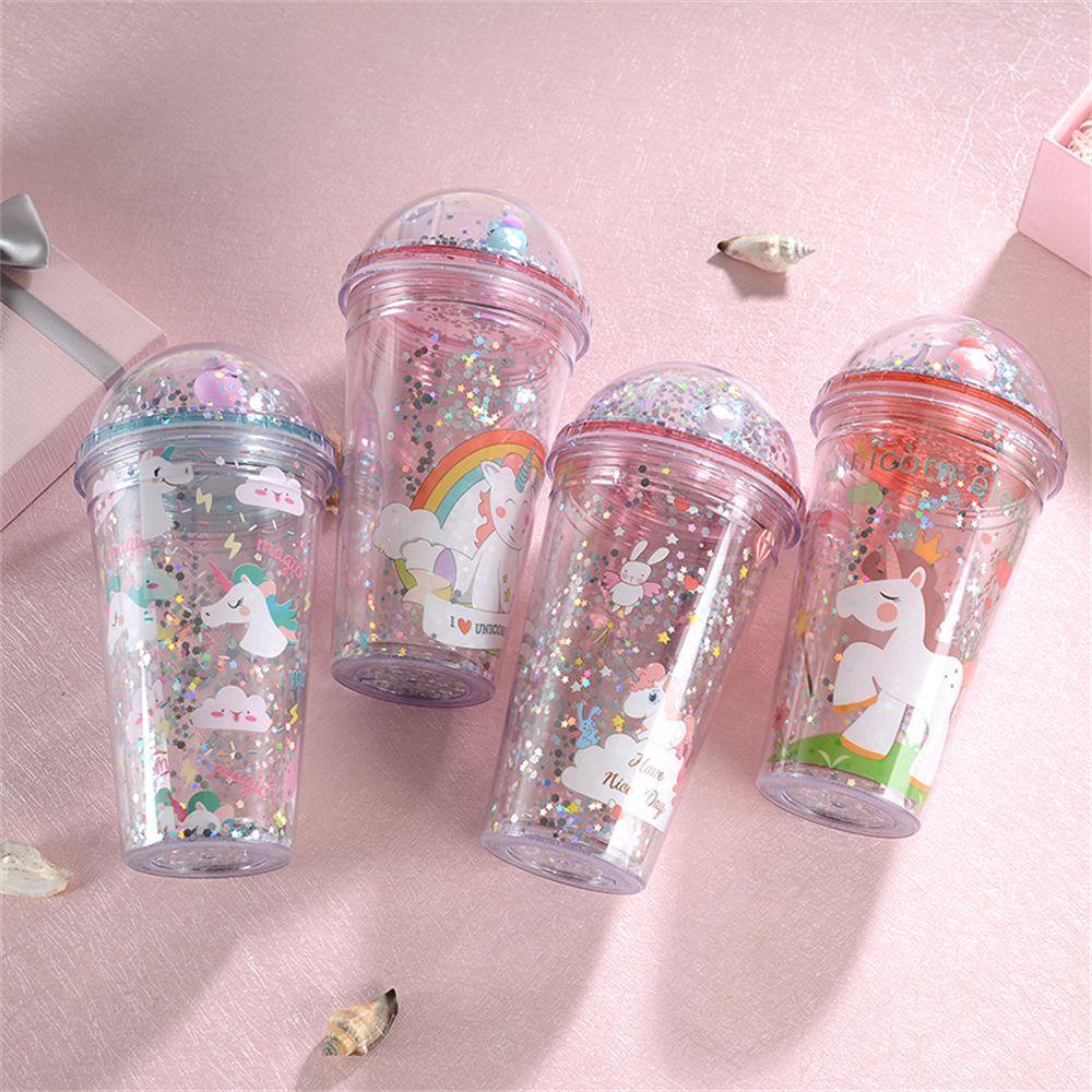 R-FLOWER 450ml Unicorn Water Cup Gift Reusable Dengan Sedotan Tempat Minum