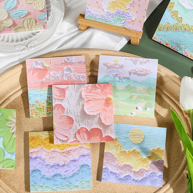 50 Lembar Sticky Notes Motif Lukisan Cat Minyak Untuk Pelajar