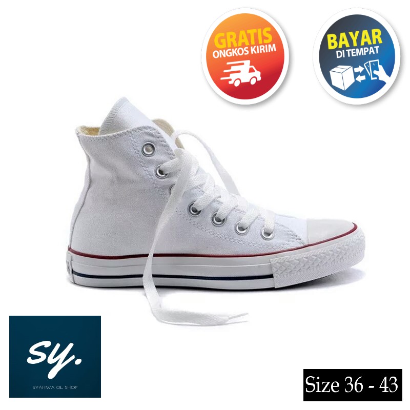 Converse All Star Boot Putih Tinggi High White Sepatu Pria Wanita Sepatu Sekolah/kuliah/kerja COD