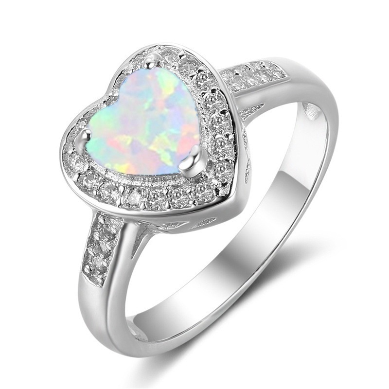 New European and American Creative Love Diamond Opal Ring