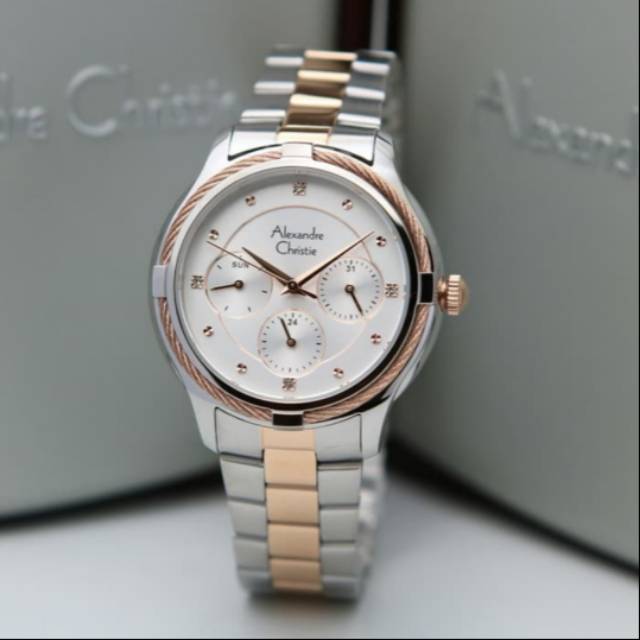 Jam wanita Alexandre christie AC2844 silver rosegold