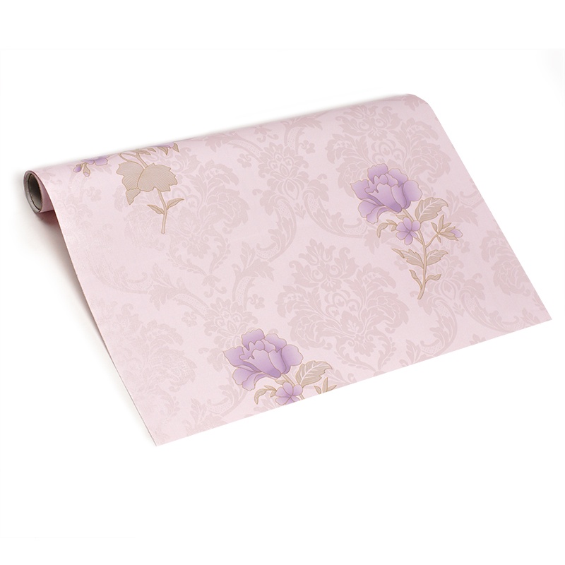Wallpaper Dinding Murah / Wallpaper Sticker Motif Bunga Ungu Dasar Pink 45cm x 9-10m