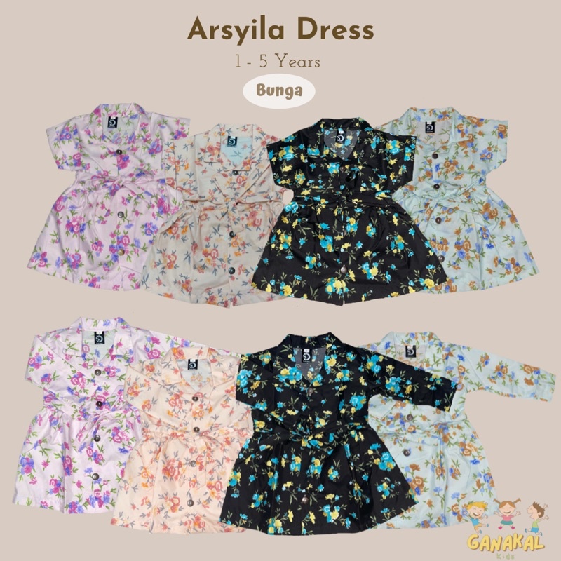 ARSYILA DRESS Motif Bunga / Baju Dress Anak Perempuan Usia 1-5 Tahun