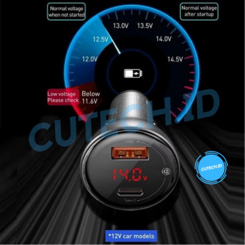 BASEUS CAR CHARGER 45W / 5A DUAL OUTPUT QUICK CHARGE SUPPORT PD QC PPS AFC (INCLUDE CABLE)