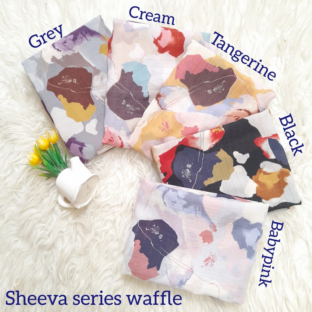 HIJAB SHEEVA/HIJAB SEGIEMPAT/JILBAB SEGI EMPAT/KERUDUNG SEGI4/SQUARE MOTIF ABSTRAK/POLYCOTTON