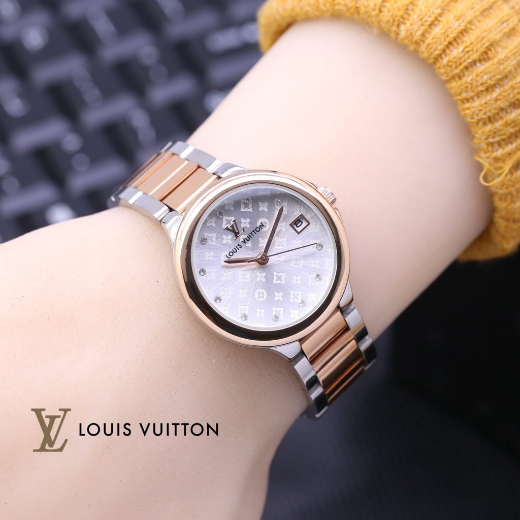 JAM TANGAN WANITA LV RANTAI TANGGAL AKTIF DIAMETER 3 CM - JAM TANGAN CEWEK LOUIS VUITTON