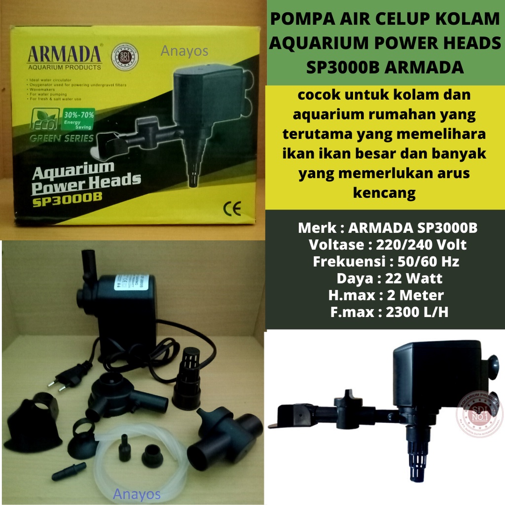 Pompa Air Celup Kolam Aquarium POWER HEADS SP3000B ARMADA